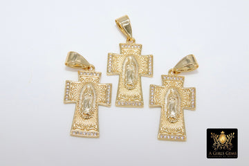 Gold Cross Charms, Jesus Virgin Mary Cross Pendants  #917 - A Girls Gems